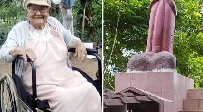 Yaşlı kadın mezarına penis heykeli diktirdi