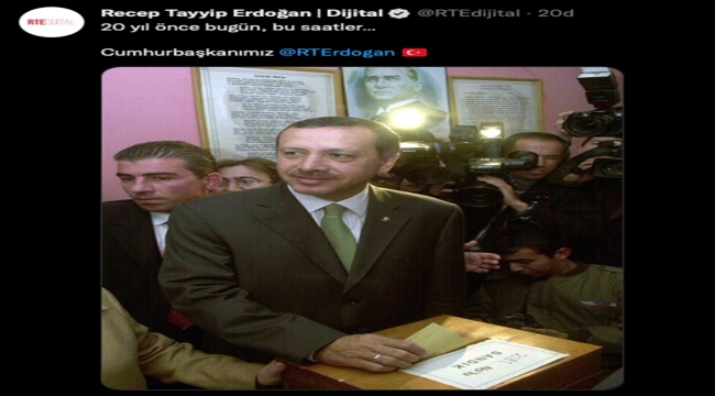 Cumhurbaşkanı Erdoğan'ın sosyal medya hesabından "3 Kasım 2002" paylaşımı