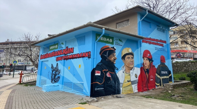 UEDAŞ, "afet bölgesinin kahramanları" temasıyla trafo duvarına grafiti yaptı
