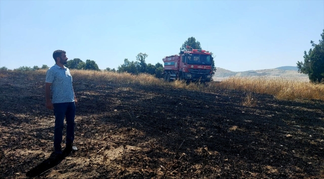 Kütahya'da biçerdöverde çıkan yangın 7 dönümlük tarlayı kül etti