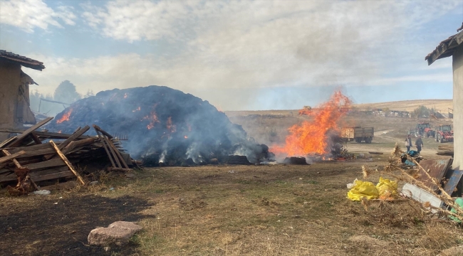 Çankırı'da çıkan yangında bir ev, ahır ve 7 bin 500 saman balyası yandı