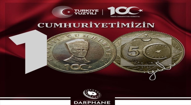 Hazine ve Maliye Bakanlığı, Cumhuriyet'in 100. yılına özel basılan "5 Türk lirası" hatıra parasını tanıttı