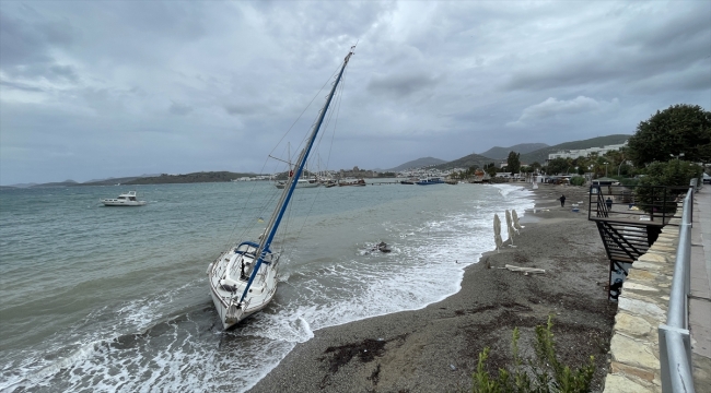 Bodrum'da kuvvetli rüzgar yelkenli tekneyi kıyıya sürükledi