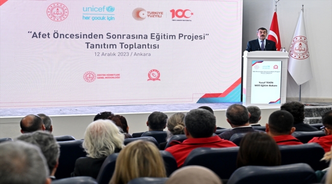 Milli Eğitim Bakanı Tekin, "Afet Öncesinden Sonrasına Eğitim Projesi" tanıtım toplantısında konuştu